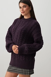 Oversized Cable Knit Crew Neck Sweater