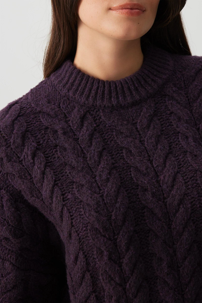 Oversized Cable Knit Crew Neck Sweater