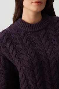 Oversized Cable Knit Crew Neck Sweater