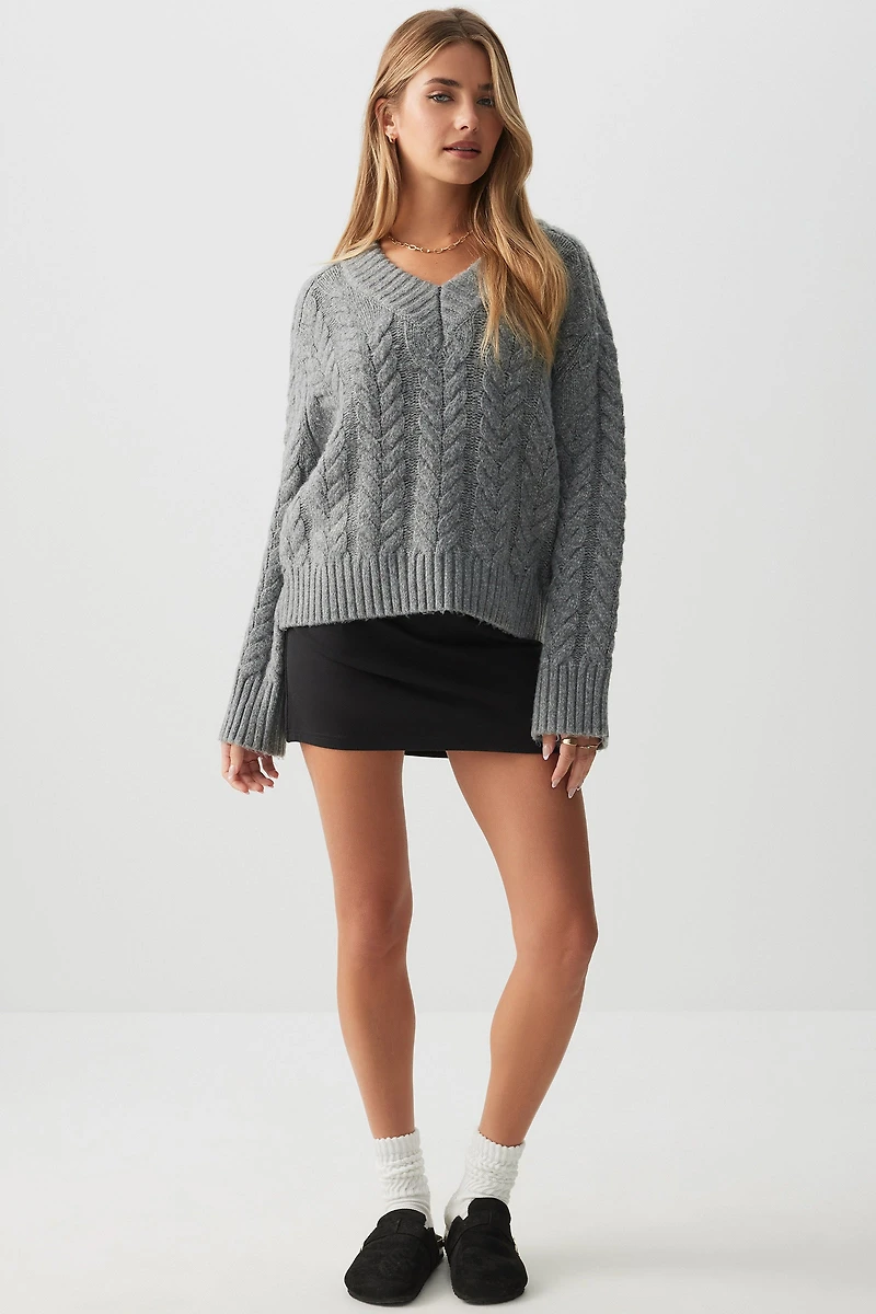 Cable Knit V-Neck Sweater
