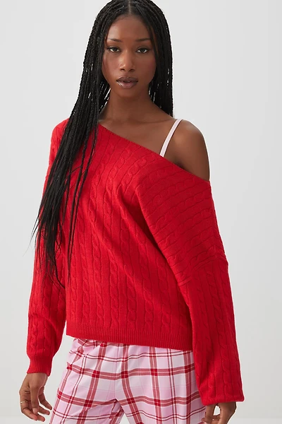 Chandail à épaules dénudées en tricot torsadé