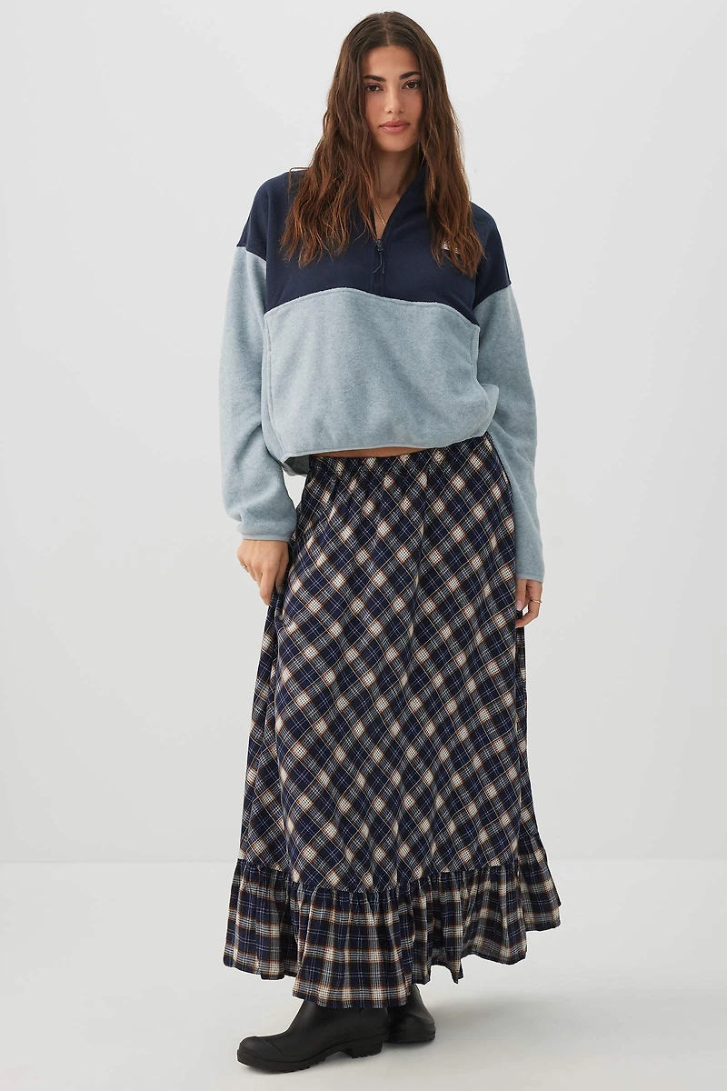 Plaid Ruffle Maxi Skirt