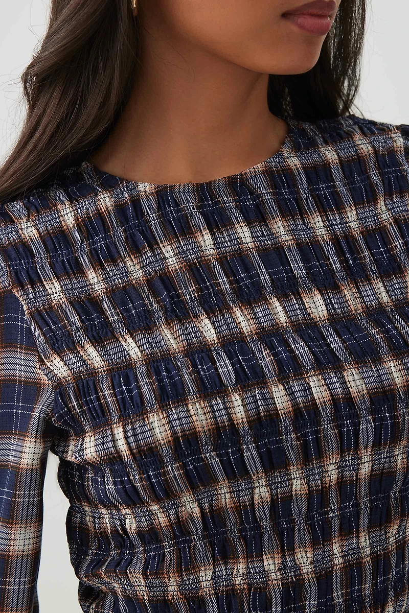 Plaid Crinkled Blouse