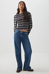 Plaid Crinkled Blouse