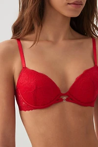 Luxe Lace Push Up Bra with Ring Detail