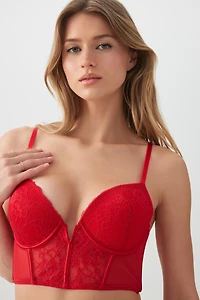 Bustier pigeonnant en maille et dentelle luxe