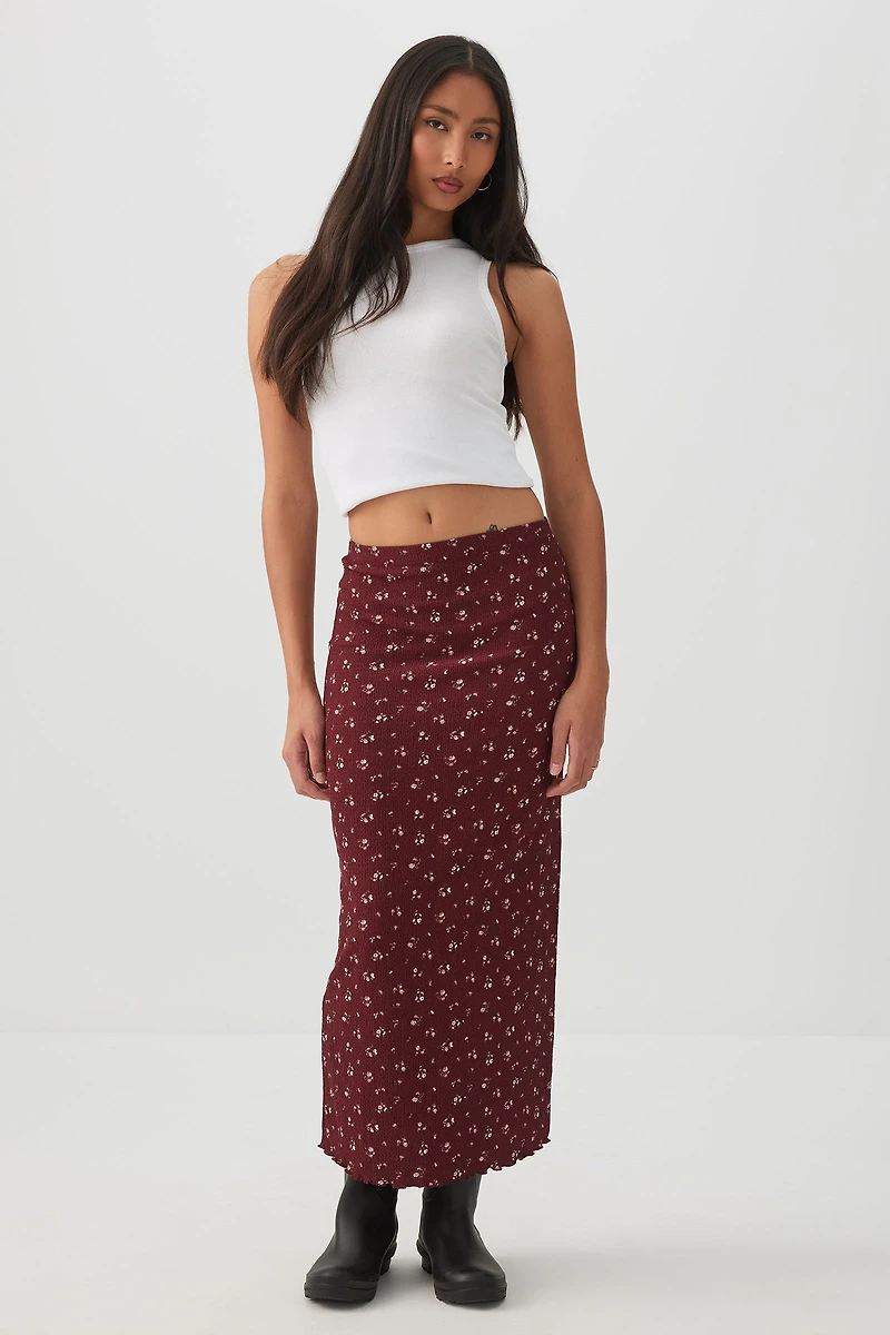 Floral Lettuce Hem Midi Skirt