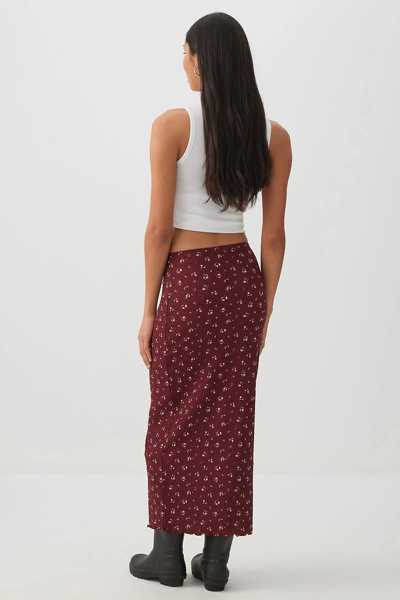 Floral Lettuce Hem Midi Skirt