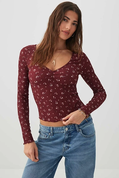 Floral Long Sleeve V-Neck T-Shirt