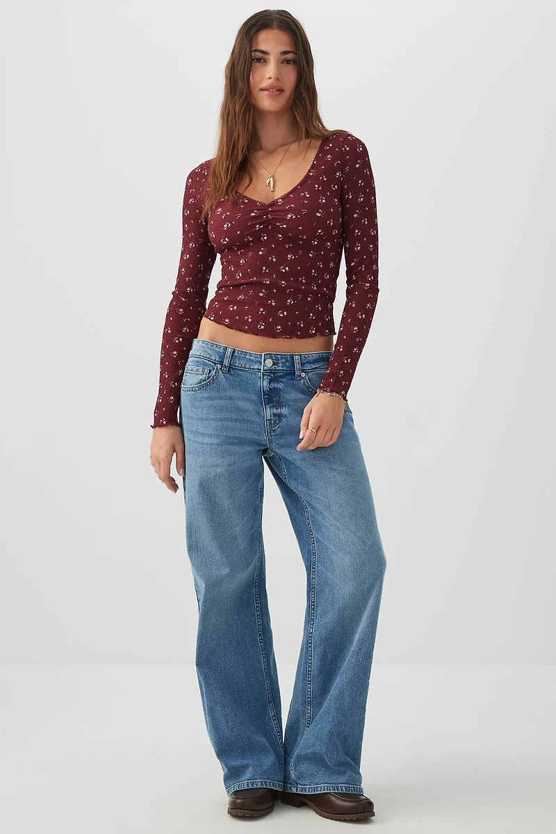 Floral Long Sleeve V-Neck T-Shirt