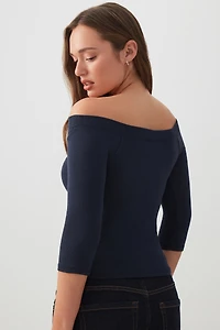 3/4 Sleeve Boat Neck Top