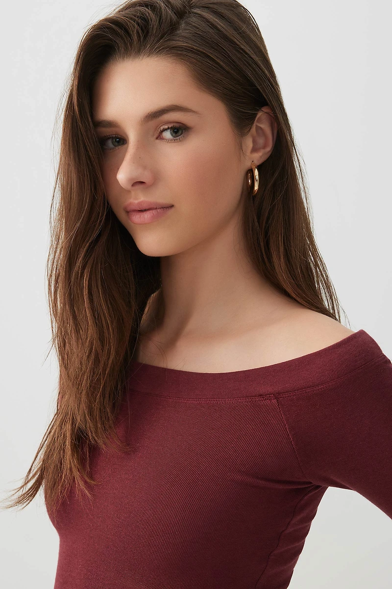 3/4 Sleeve Boat Neck Top