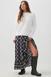 Long Cable Knit Crew Neck Sweater