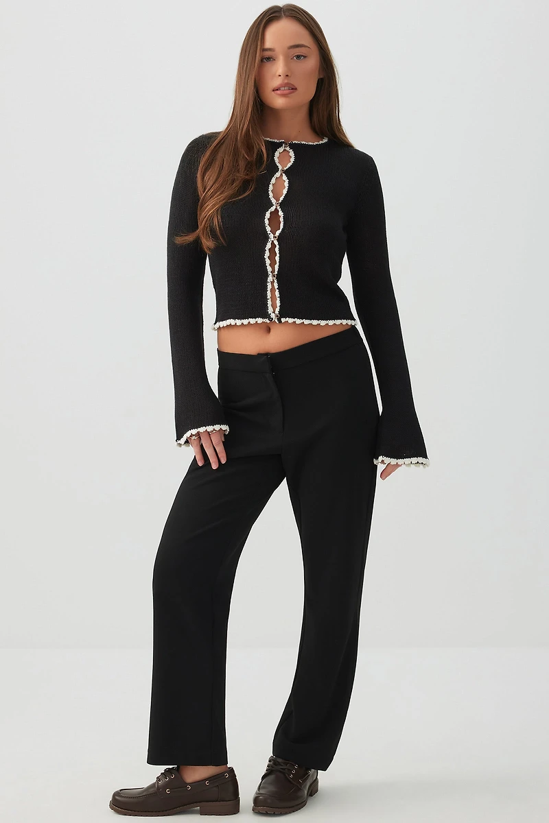 Contrast Trim Button Front Crop Cardigan