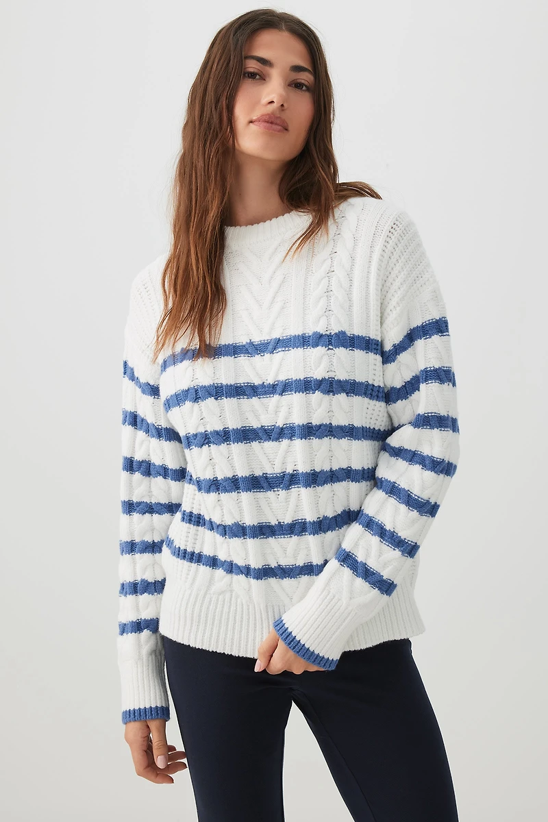 Striped Long Cable Knit Sweater