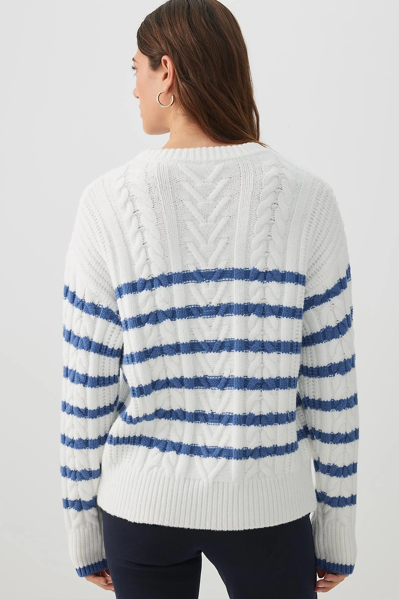 Striped Long Cable Knit Sweater