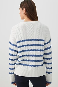 Striped Long Cable Knit Sweater
