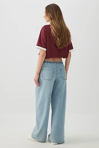 Jean en tricot à taille mi-haute et jambe large