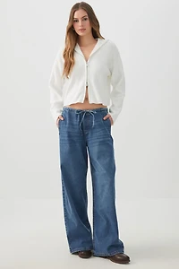 Jean en tricot à taille mi-haute et jambe large