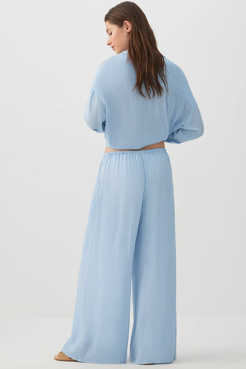 Crinkled Mid Rise Flowy Pants