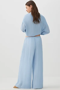 Crinkled Mid Rise Flowy Pants