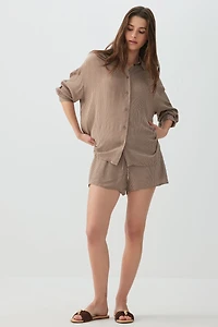 Crinkled Mid Rise Midi Shorts