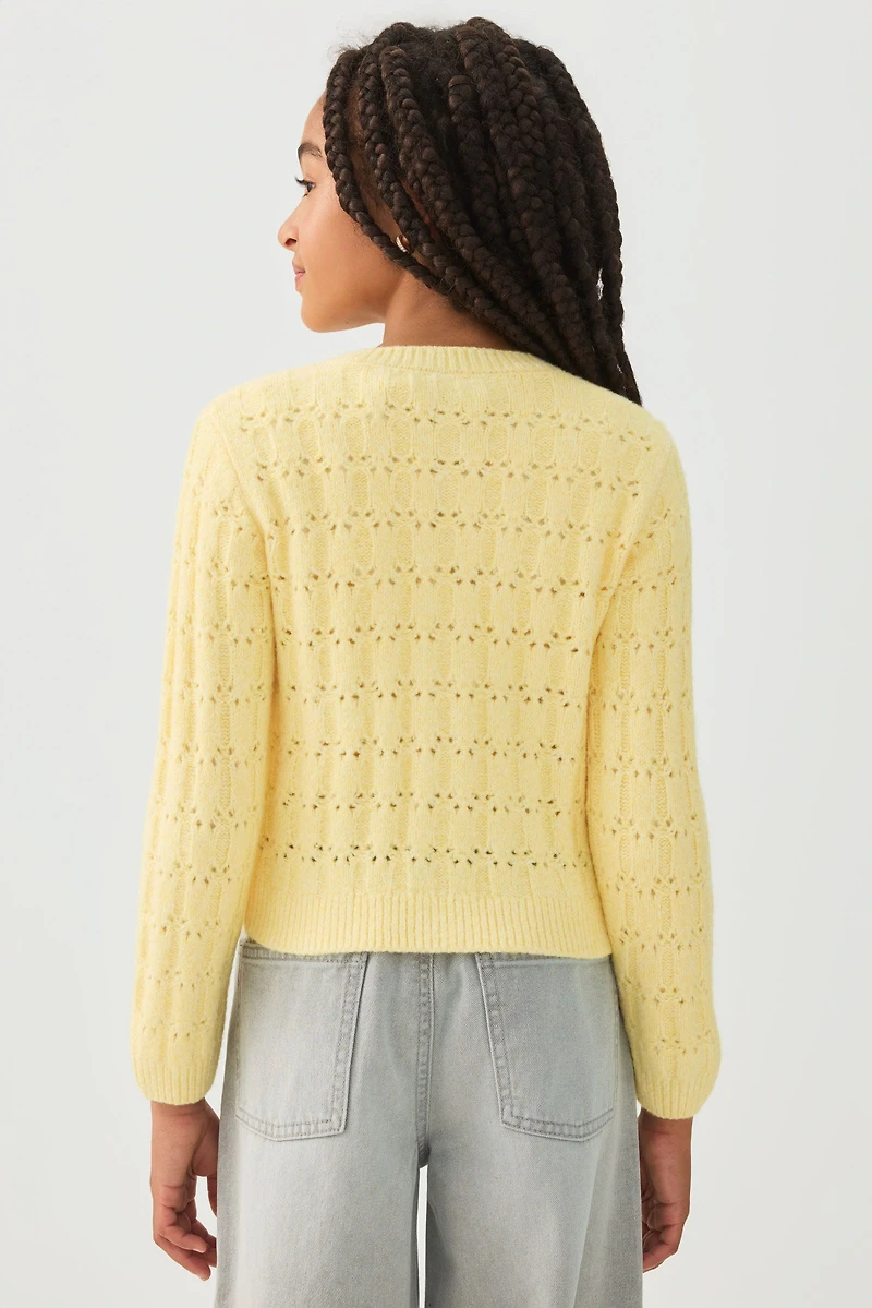 Pointelle Crew Neck Cardigan