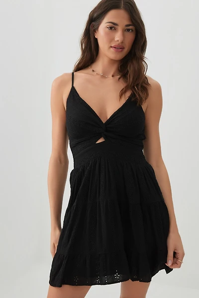Twist Front Eyelet Mini Dress