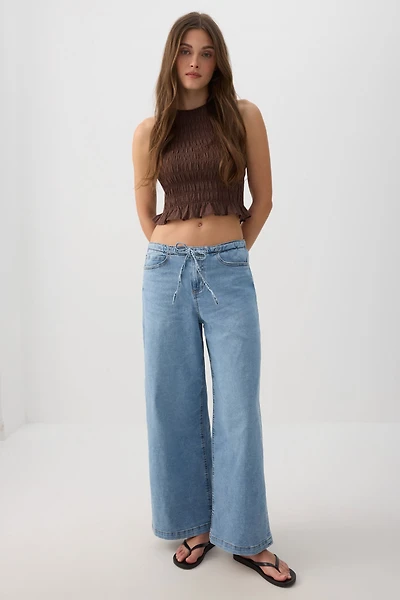 Jean en tricot à taille mi-haute et jambe large