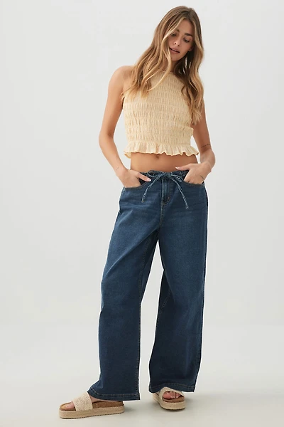Jean en tricot à taille mi-haute et jambe large