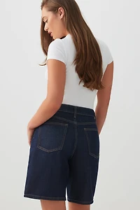 High Rise Denim Bermuda Shorts