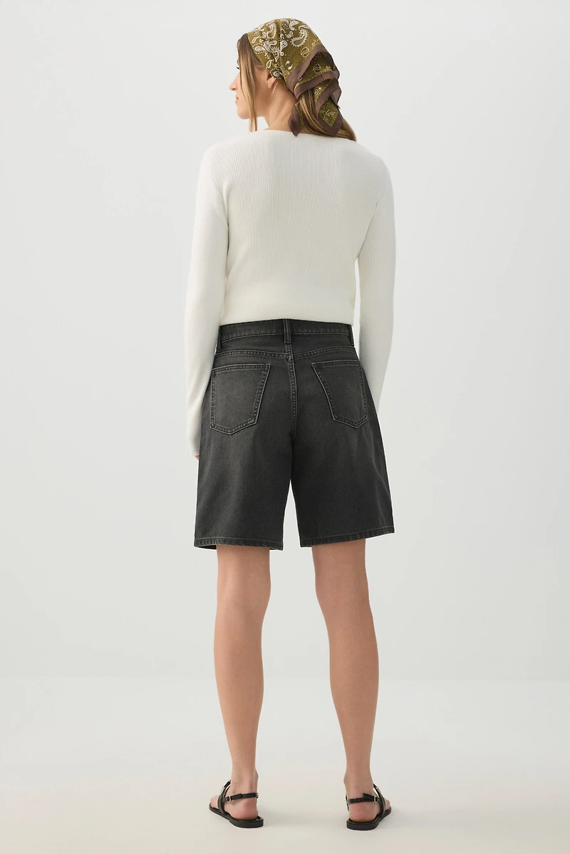 High Rise Denim Bermuda Shorts