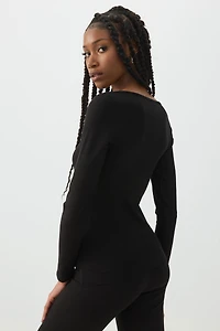 Stretch Rib Scoop Neck Long Sleeve Top