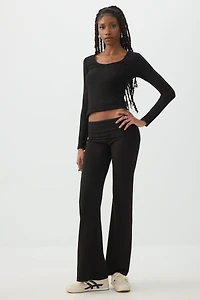 Stretch Rib Scoop Neck Long Sleeve Top