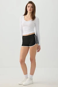 Stretch Rib Scoop Neck Long Sleeve Top
