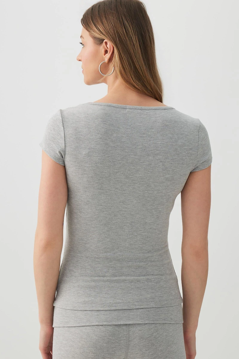 Stretch Rib Scoop Neck Cap Sleeve Top