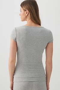 Stretch Rib Scoop Neck Cap Sleeve Top