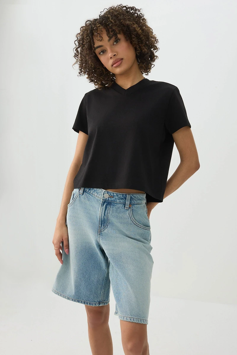 Short Length V-Neck Sleeve T-Shirt