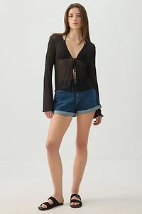 Tie Front Mesh Cardigan