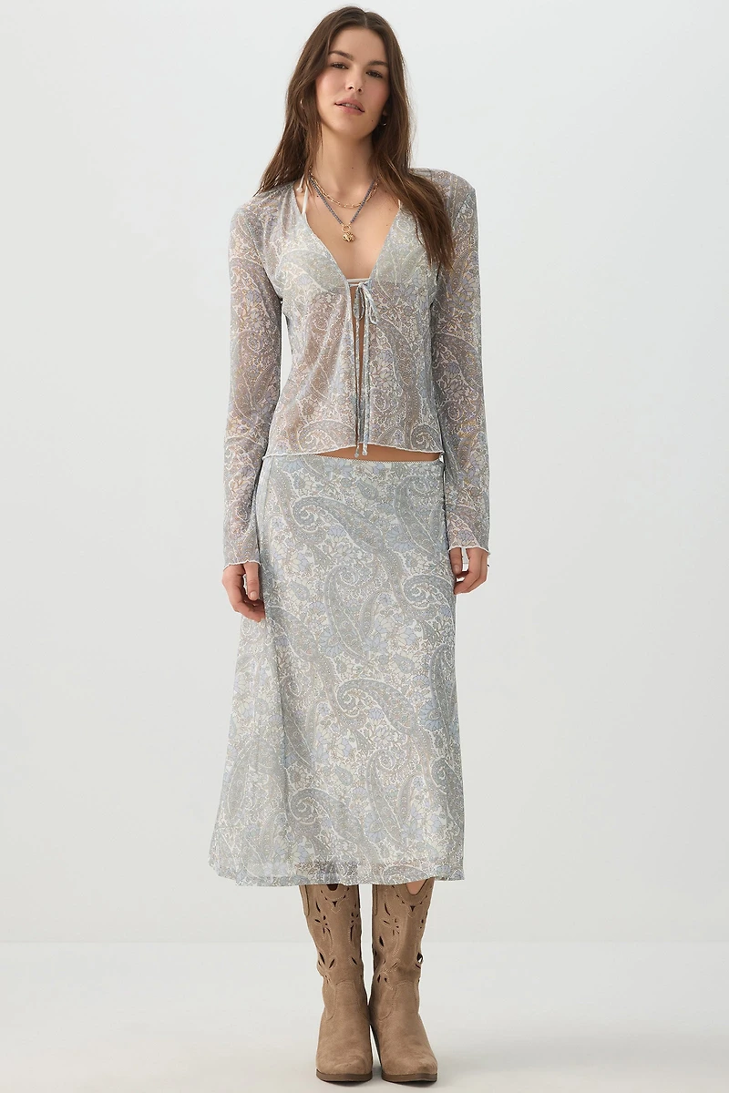 Tie Front Mesh Cardigan