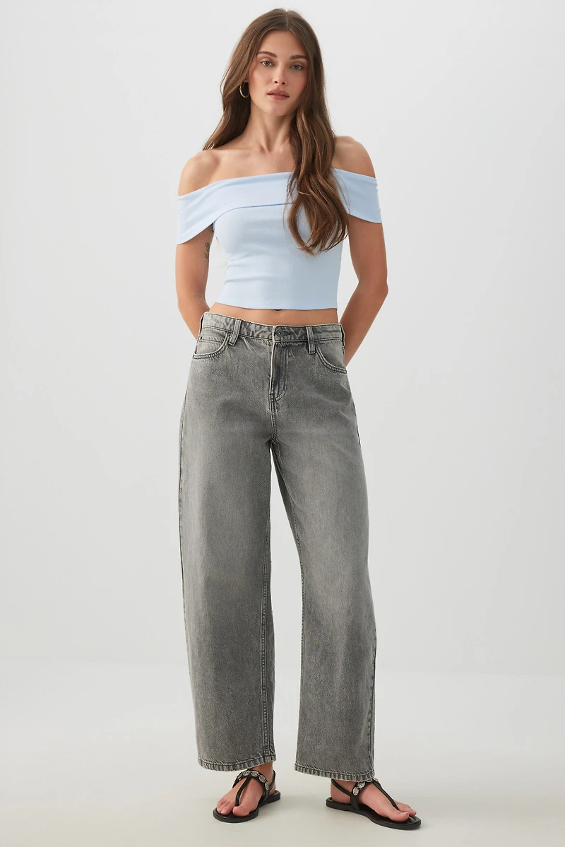 Rib Off Shoulder Crop Top