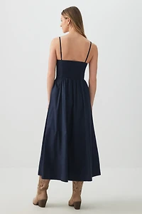 Poplin V-Neck Maxi Dress