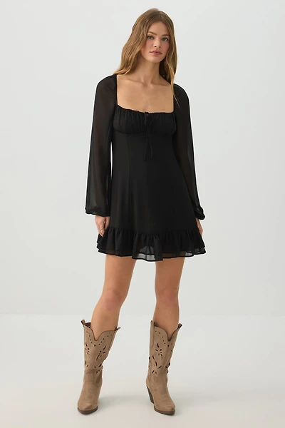 Chiffon Long Sleeve Mini Dress