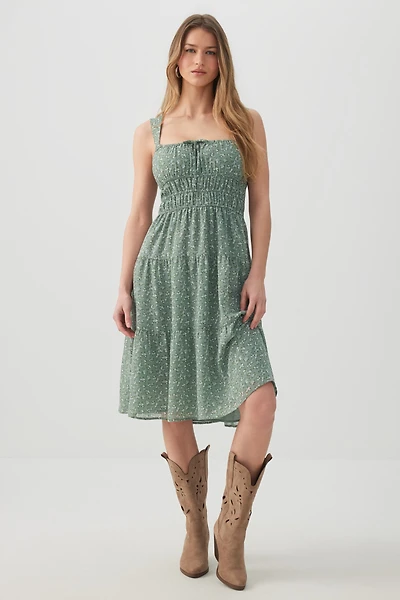 Robe midi étagée en mousseline