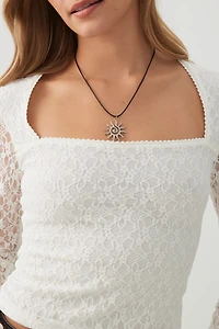 Lace Trapeze Neck Long Sleeve Top