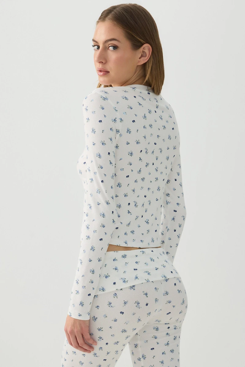 Haut pyjama côtelé très doux à motif de fruits