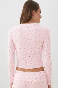 Haut pyjama côtelé très doux à motif de fruits