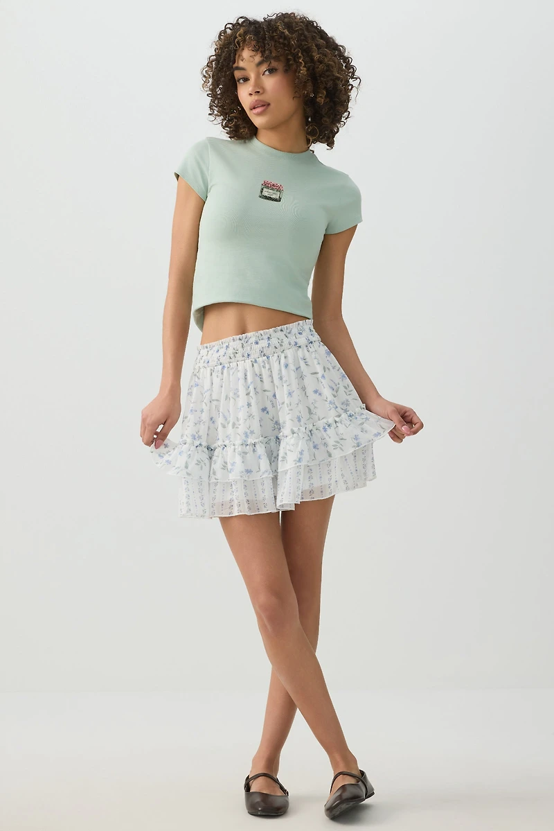 Chiffon Tiered Mini Skirt