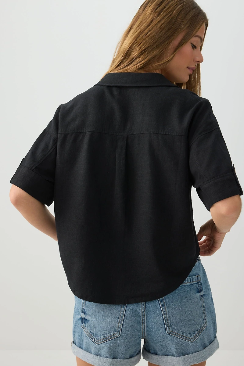 Linen Blend Utility Shirt