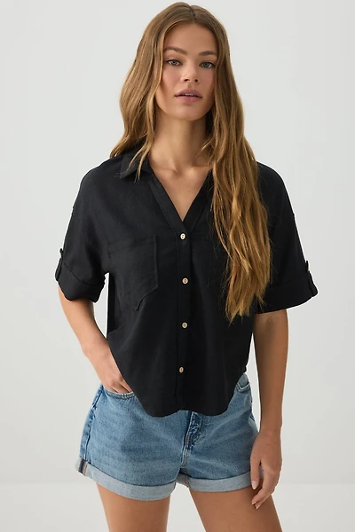 Linen Blend Utility Shirt